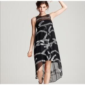 MARC by Marc Jacobs Metallic Hi-Lo Silk Dress in Black w/ Silver-Tone Jacquard